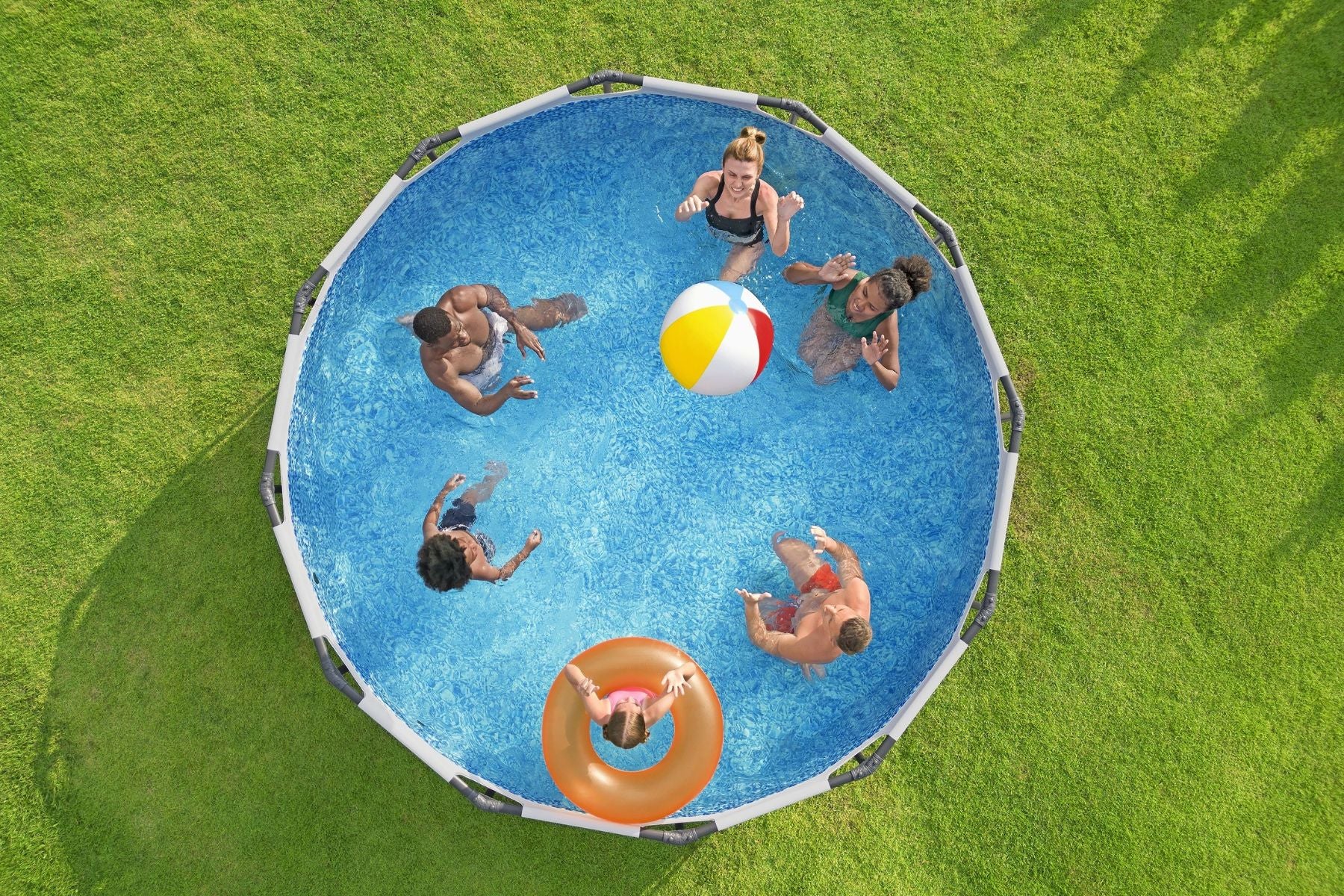 grey round family pool