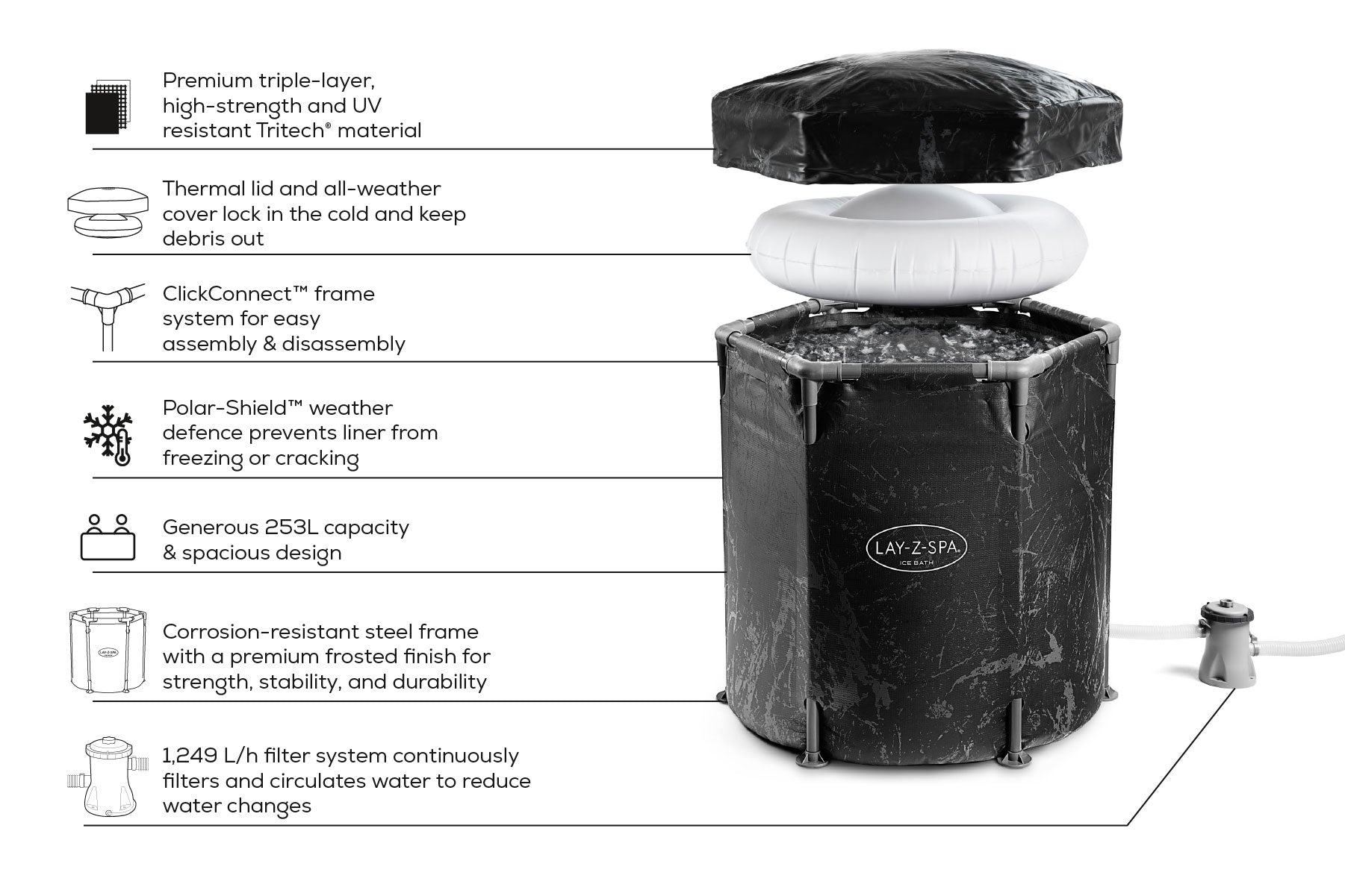 Glacial Dip™ Ice Bath Cold Plunge Recovery Pod with Pump