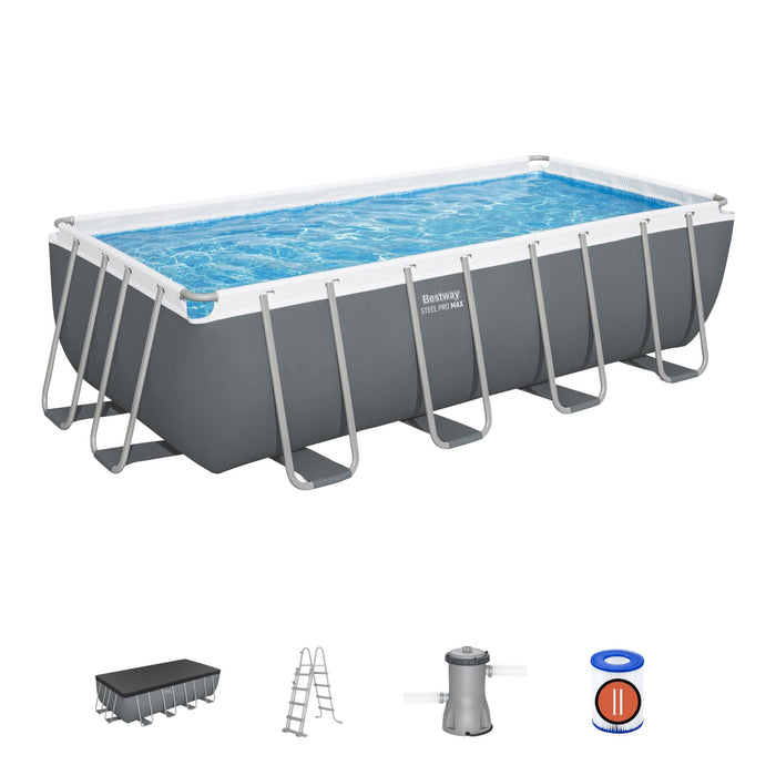 16ft x 8ft x 48in Dark Grey Rectangular Steel Pro Max Above Ground Pool Set
