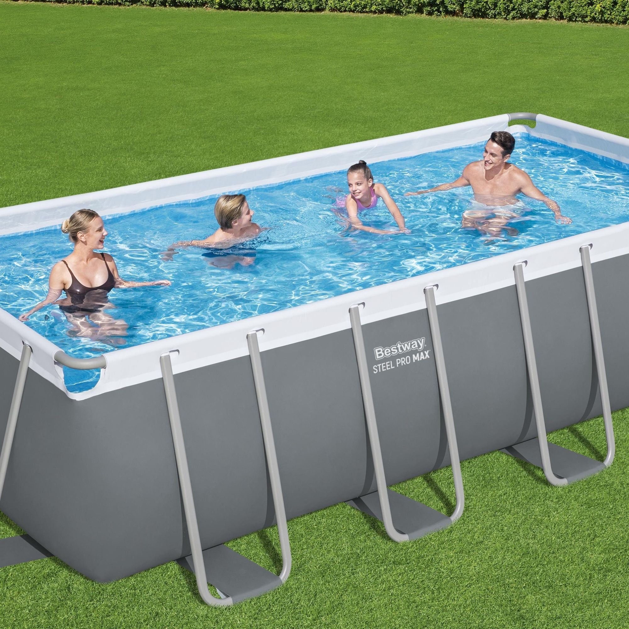 16ft x 8ft x 48in ark Grey Rectangular Steel Pro Max Above Ground Pool Set