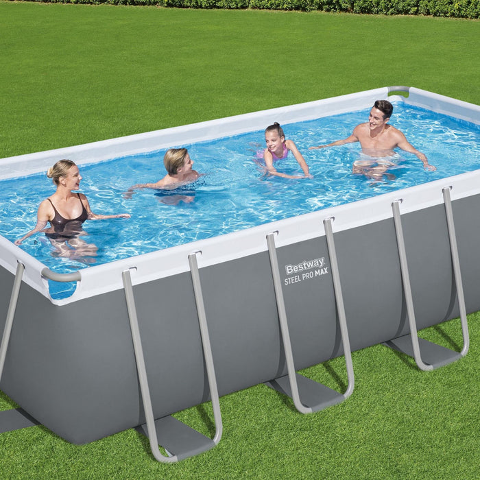 16ft x 8ft x 48in Dark Grey Rectangular Steel Pro Max Above Ground Pool Set