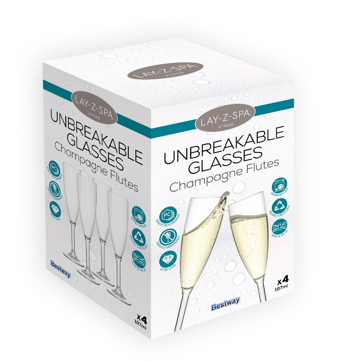 Virtually Unbreakable Polycarbonate Plastic Champagne Glass Pack of 4 